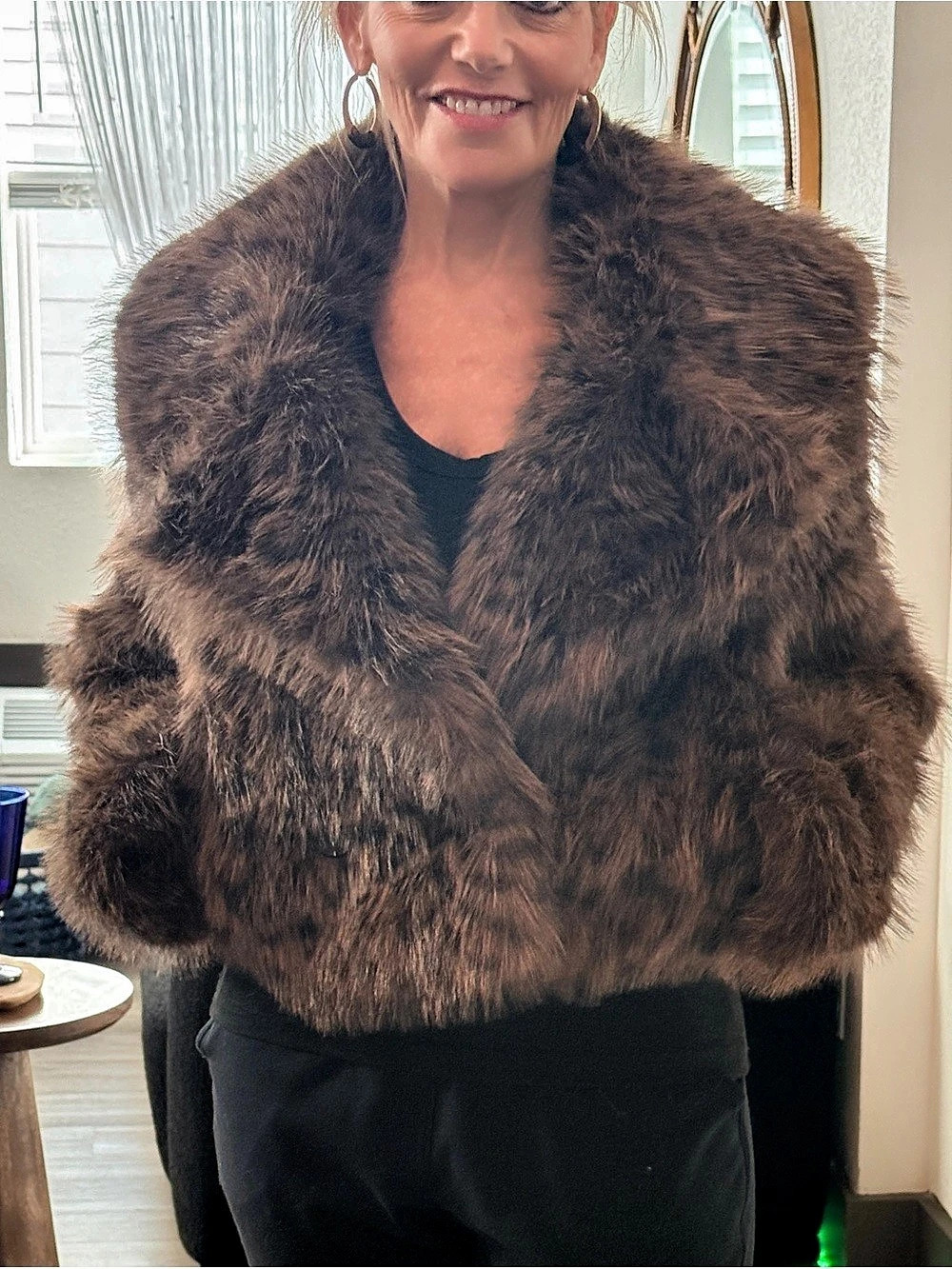 Avec Les Filles Faux Fur Animal Print Jacket in Brown